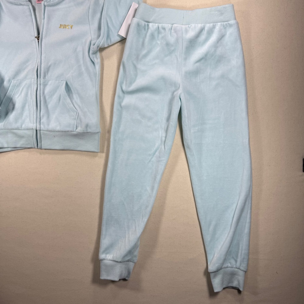 Juicy Couture Kids Velour Tracksuit Light Blue Hoodie Joggers Set Size 6 - Picture 6 of 13